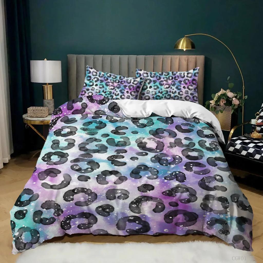 Leopard Print Duvet Cover Pink Cheetah Print Bedding Set Wild Animal Theme Comforter Cover For Girl Teens Microfiber Quilt Cover
