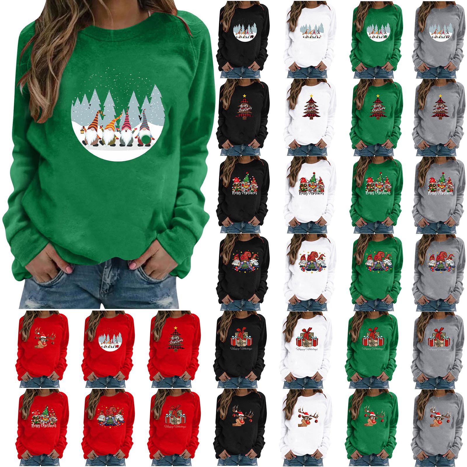 

Женский повседневный модный рождественский пуловер с длинным рукавом и круглым вырезом с принтом