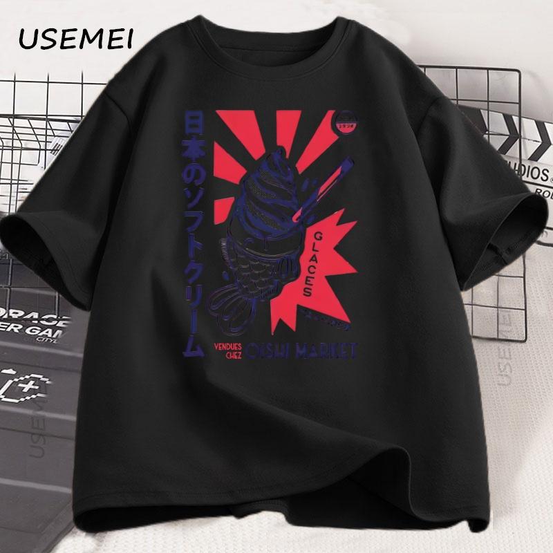 Japanese Foodie Fish Print T-Shirt Men Women Breathable Round Neck Short Sleeve T Shirt Casual Cotton Mens Clothes Strretwear