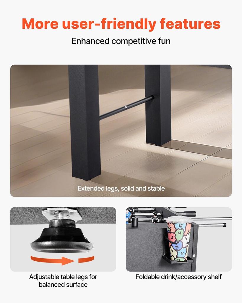 Foosball Table, 137 cm Standard Size Table, Indoor Full Size Foosball Tables for Home, Family, and Game Room, Durable Soccer Set, Includes 4 Balls,