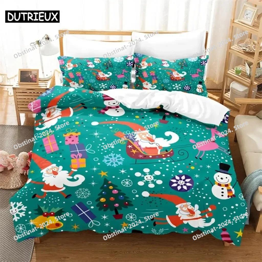 Cartoon Weihnachtsmann Bettwäscheset Bettbezugset 3D Bettwäsche Digitaldruck Bettwäsche Queen Size Bettwäscheset Modisches Design