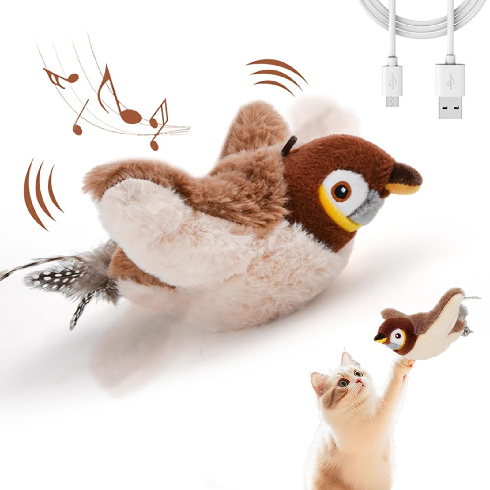 

CHANJIF Cat Electric Hopping Moving Plush Flapping Adjustable Hanging Includes Fishing USB Charging Toy, Bird, Bird, Touch-Activated, Toy, Wings,