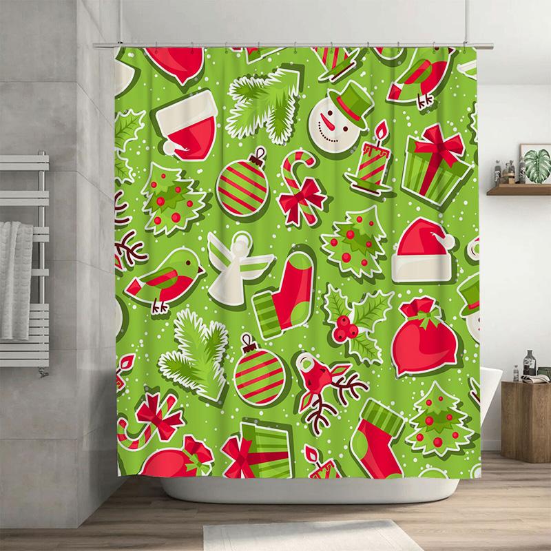 

Tu Christmas Shower Curtain Festive Holiday Decor Merry Xmas Pattern Waterproof Bathroom Set Holiday Home Decor Red Green Reinde W60H190(CM)-1 Pcs