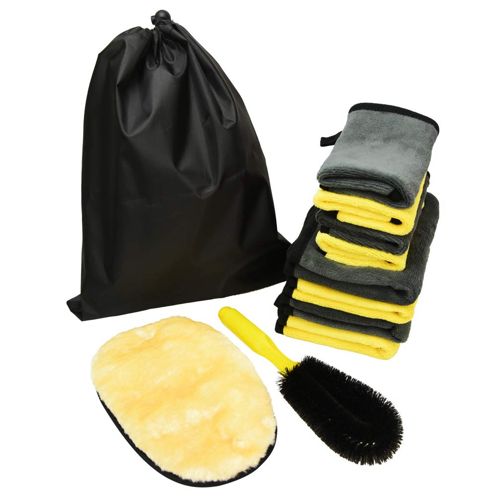 AINetJP Cleaning Perfect Set: Cloth, Brush, Lambswool Sponge, Storage Bag, Car Wash, Kitchen, Multi-purpose.