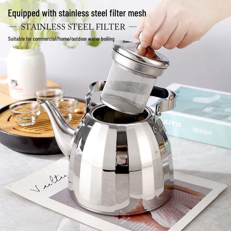 Large Capacity Stainless Steel Teapot with Handle and Tea Infuser - Ideal for Hotels and Restaurants