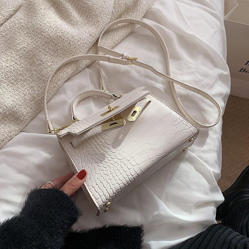 Vintage Stone Texture Mini Square Crossbody Bag Women PU Leather Handbag With Lock
