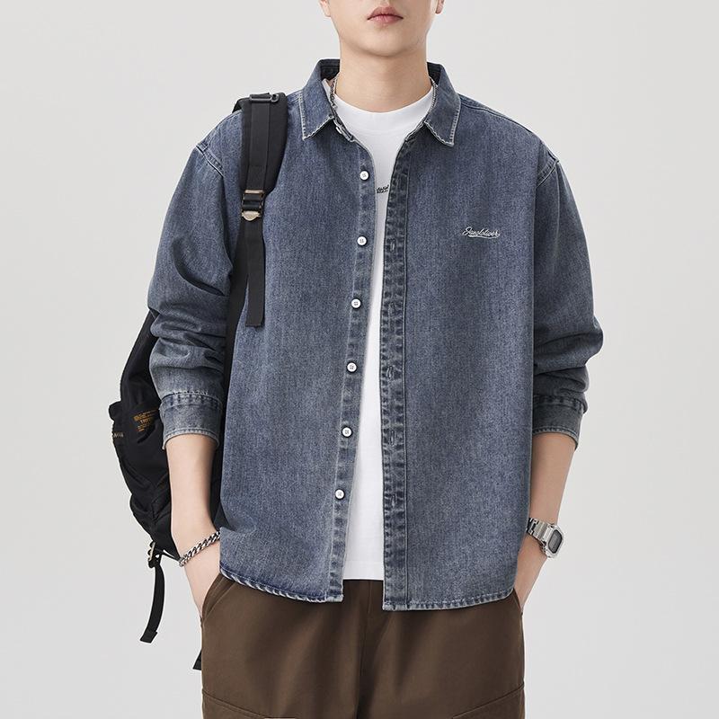 Japanese Retro Denim Pure Cotton Shirt Men's Trendy Loose Casual American Spring New Shirt