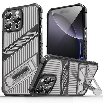 Luxuriöse Rüstungsständer-Halterung Handyhülle für iPhone 16 15 14 Plus 11 12 13 16 Pro Max Kameraschutz Harte Rückseite Stoßfeste Hülle