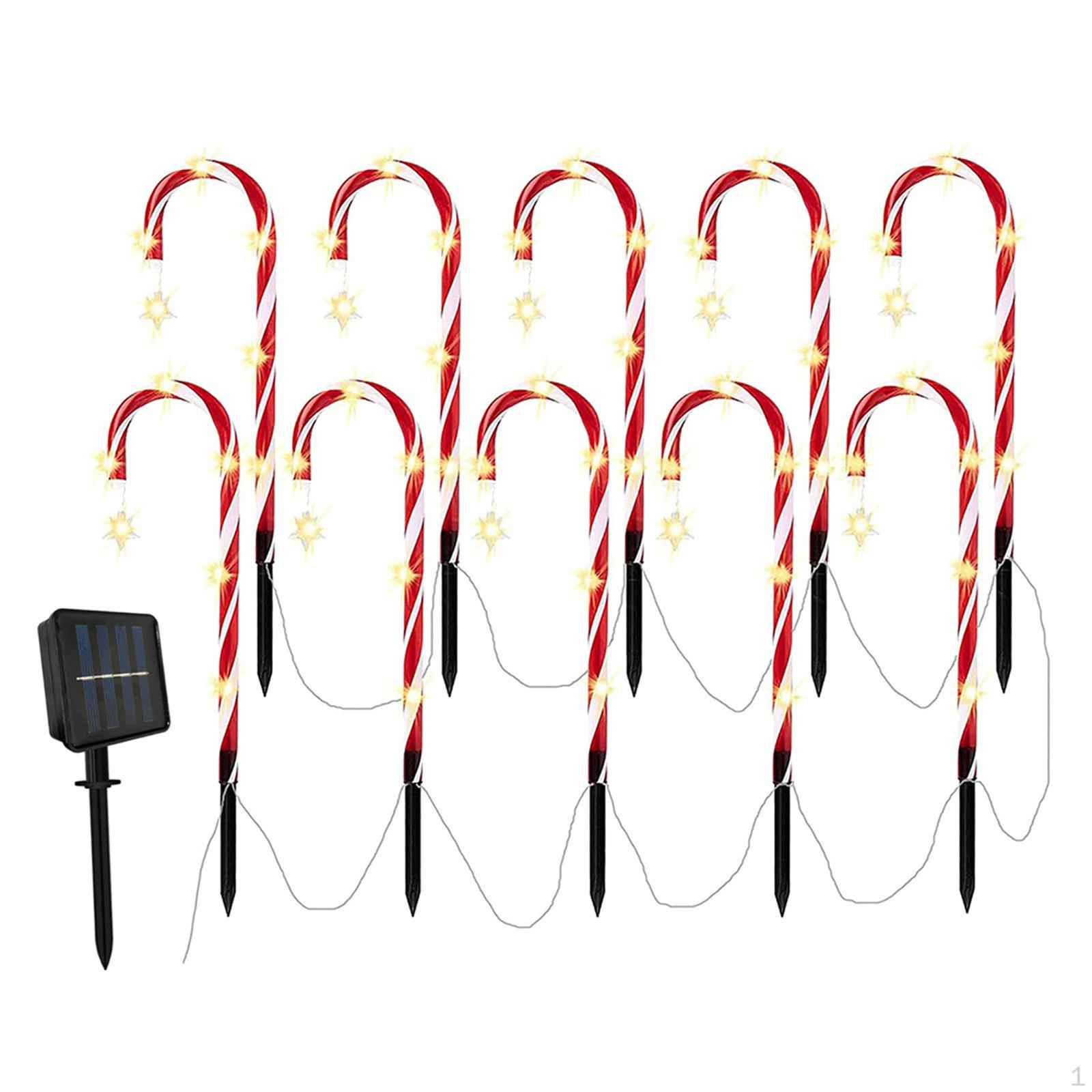 

Candy Cane Lights Ornaments Christmas Solar LED Lamp for Pathway Lawn Garden 10 Lights