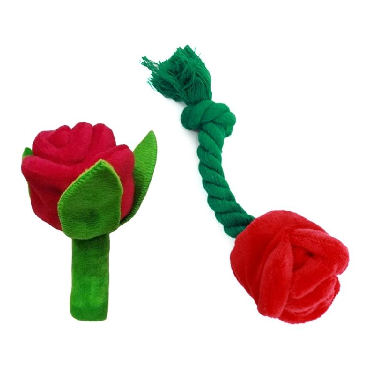 Dog Squeak Toy Soft Plush Rose Flower Chew Toy for Small and Medium Dogs