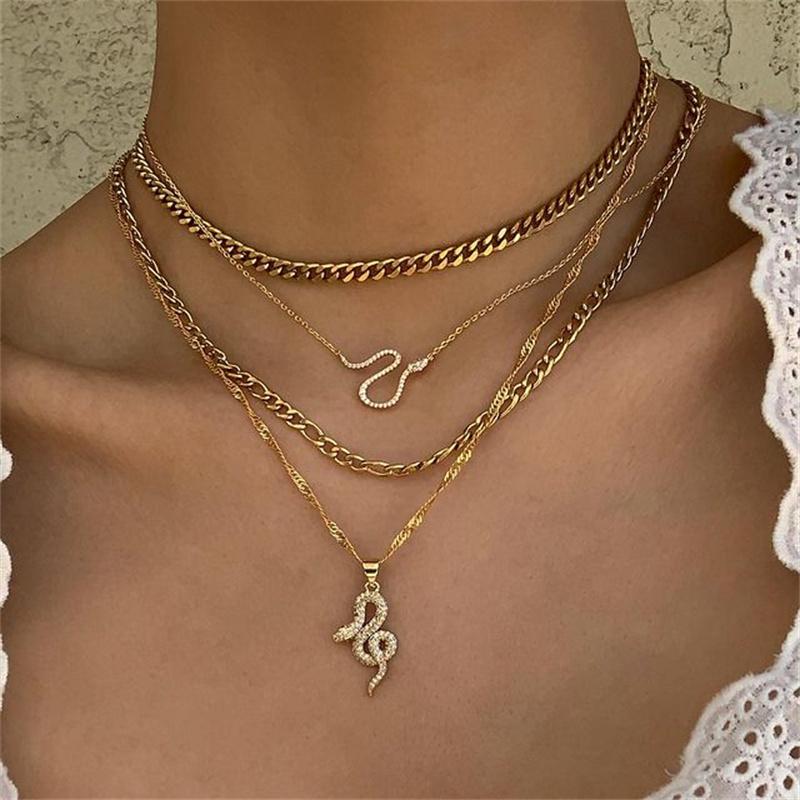Gold Color Heart Multilayered Necklace Pearl Pendant Women Vintage Chain Butterfly Snake Jewelry Wedding Gifts 2024 NewTrendy