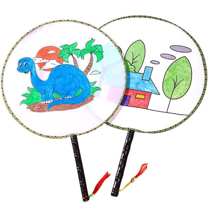 DIY Blank Round Fan Materials: Children's Hand-Painted White Palace Fan Kit