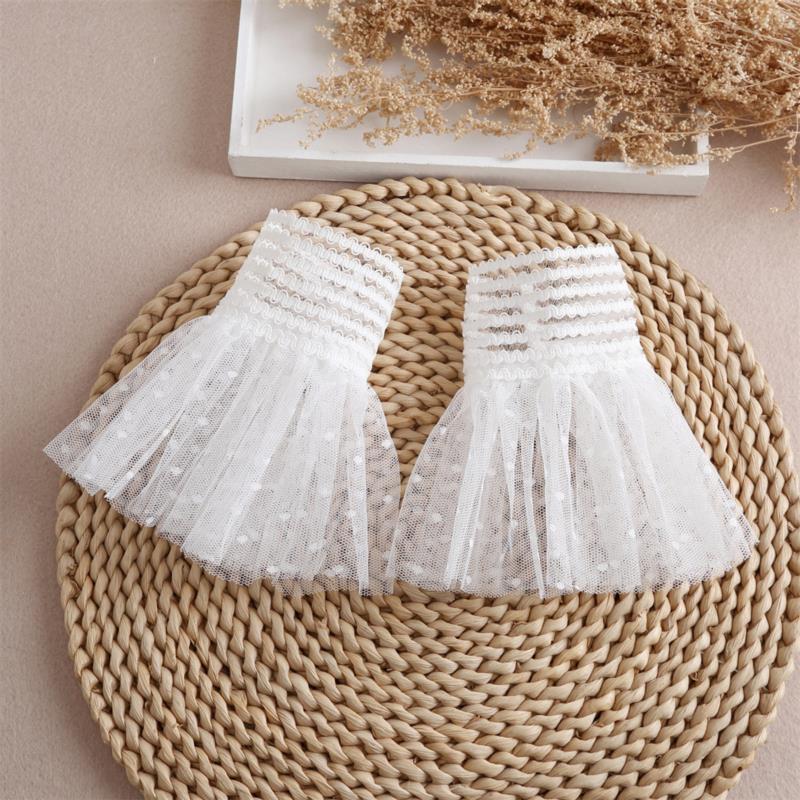 Fake Cuff Sleeve Women White Female Lace Pleated Flare Sleeve Detachable False Cuffs Ruffles Wristband Decorative Accessory