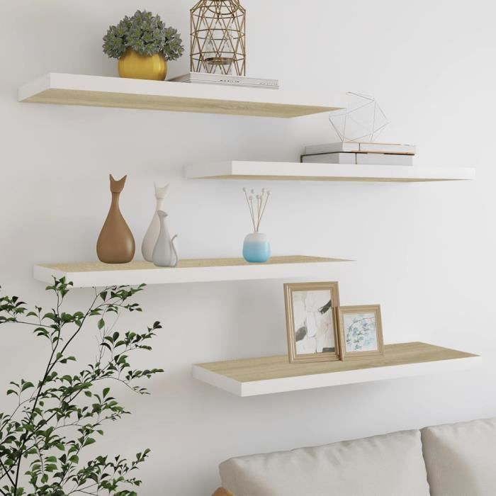 VidaXL Floating Shelves 4 Pcs Oak and White 80x23.5x3.8 Cm MDF