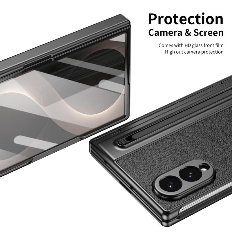 For Samsung Galaxy Z Fold 8 Ultra 7 6 5 4 3 360° Folding Flap Leather Pen Groove Tempered Glass Film Drop Resistant Phone Case
