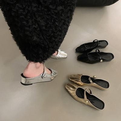 Flat-bottomed Bag Head Half-drag Women's Shoes Wear Summer Mary Jane Sandals Inside Height-increasing Silver Single Shoes