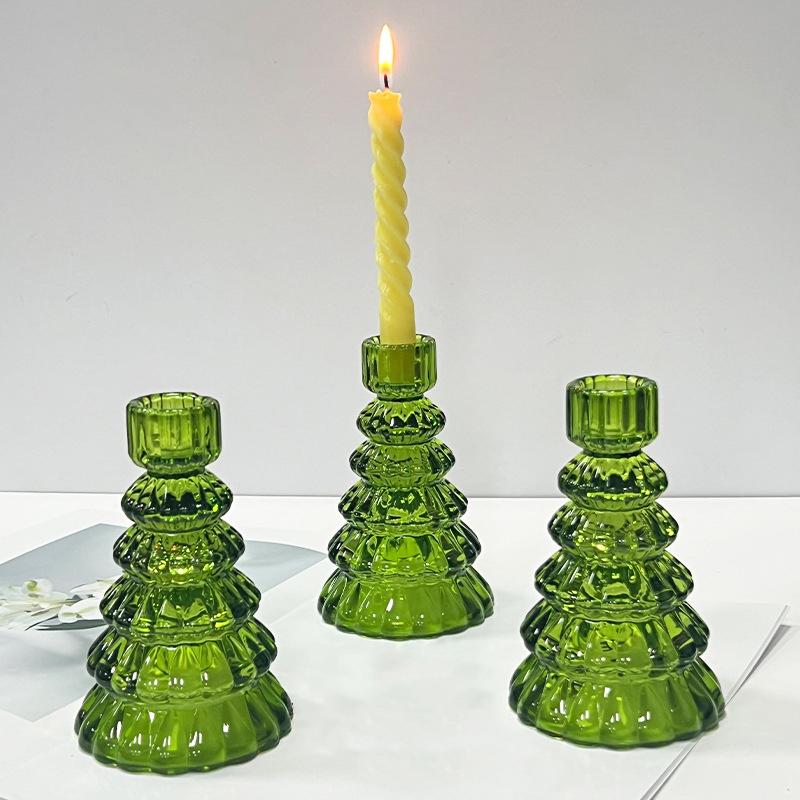 Christmas Candlestick Glass Candle Stand Christmas Tree Candle Holder New Year Party Table Centerpieces Decoration