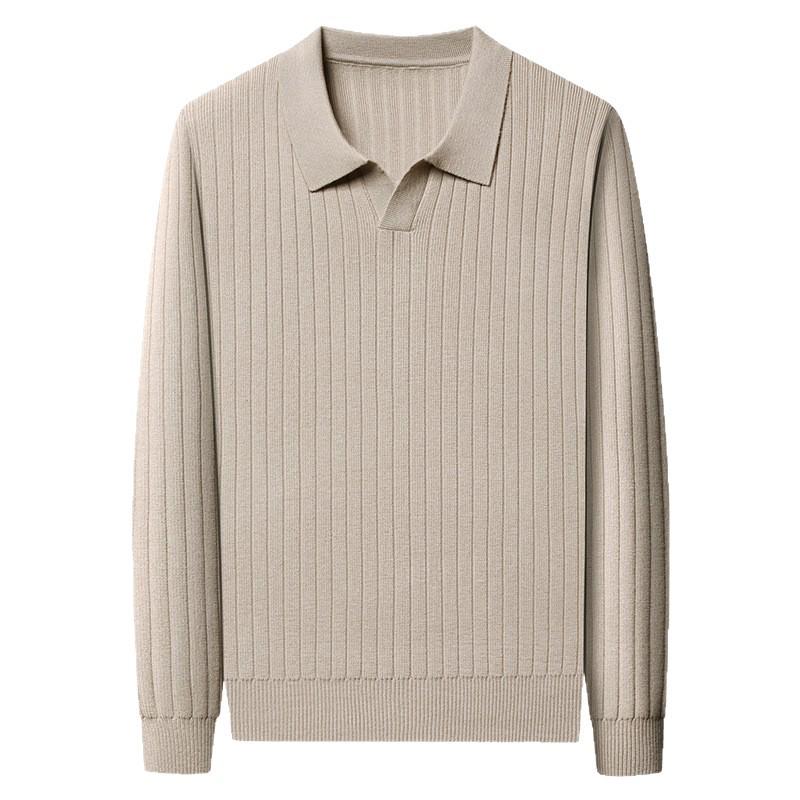 Autumn Winter 2025 Versatile Men's Knit Pullover Sweater - Long Sleeve Lapel Style for Casual Business Fashion