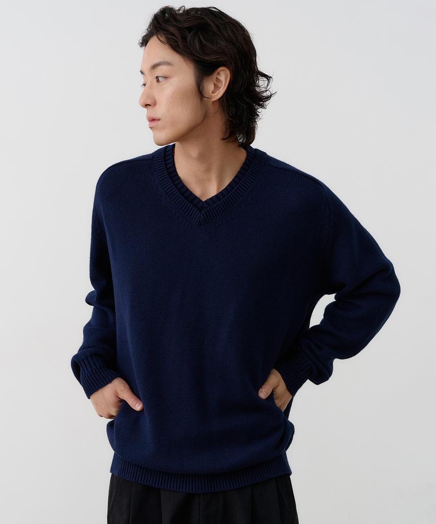 KNOUUN Layered V Neck Knit (Navy)
