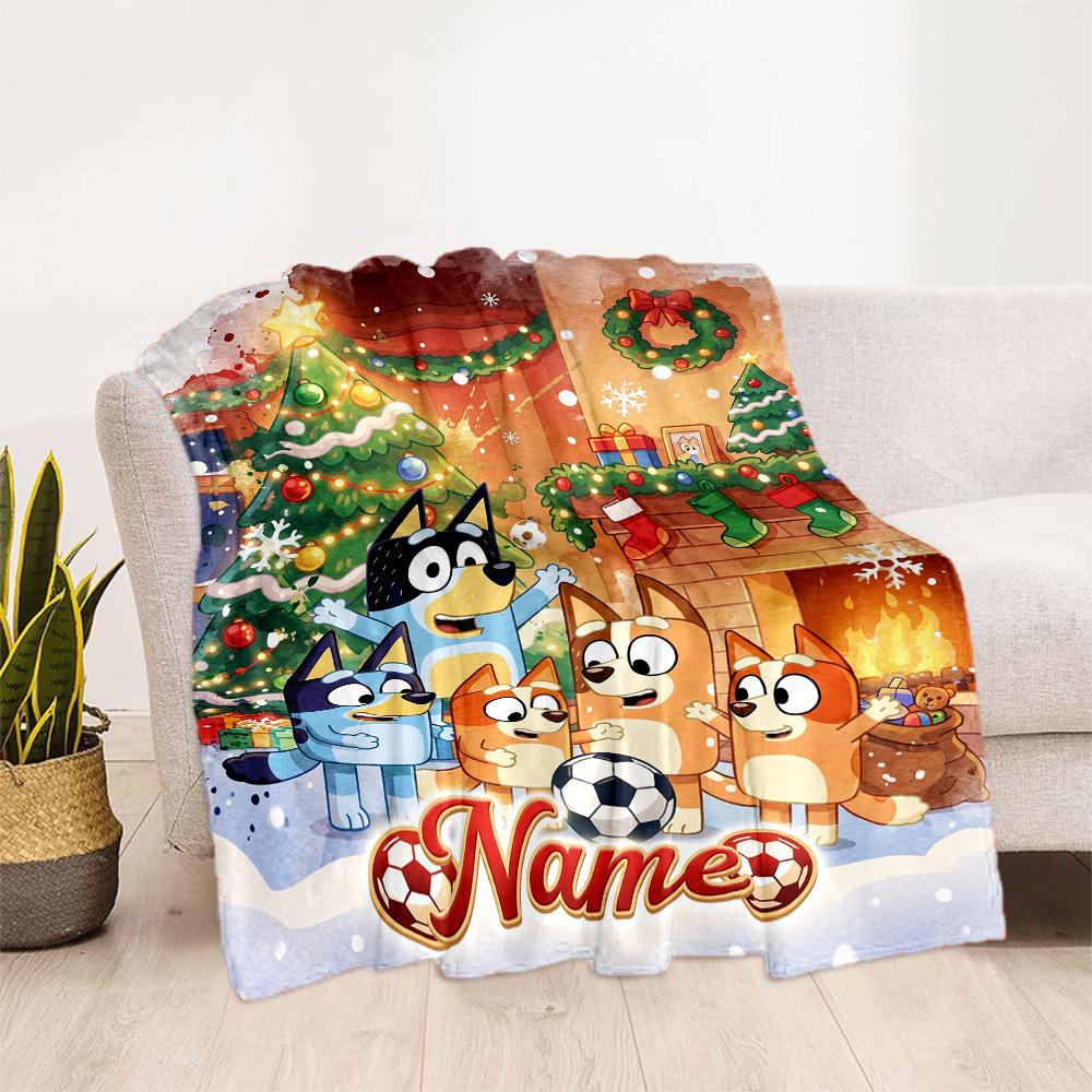 Bluey Soccer Fun Customize Your Name Blanket Gift Personalized Blanket Ultra-Soft Great for Home Decor Office Chair Office Nap Four Seasons Universal