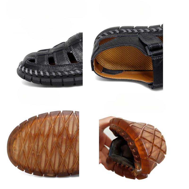Pánské kožené plážové sandály, ručně šité, letní, kožené, plážové, outdoorové, módní, turistické, pánské sandály