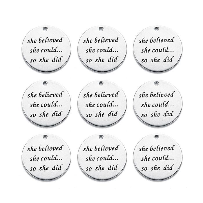Louleur 10 Styles Stainless Steel Rhodium Pendants Stamping Tag Round Letter Charm Pendant for DIY Necklace Bangle Makings
