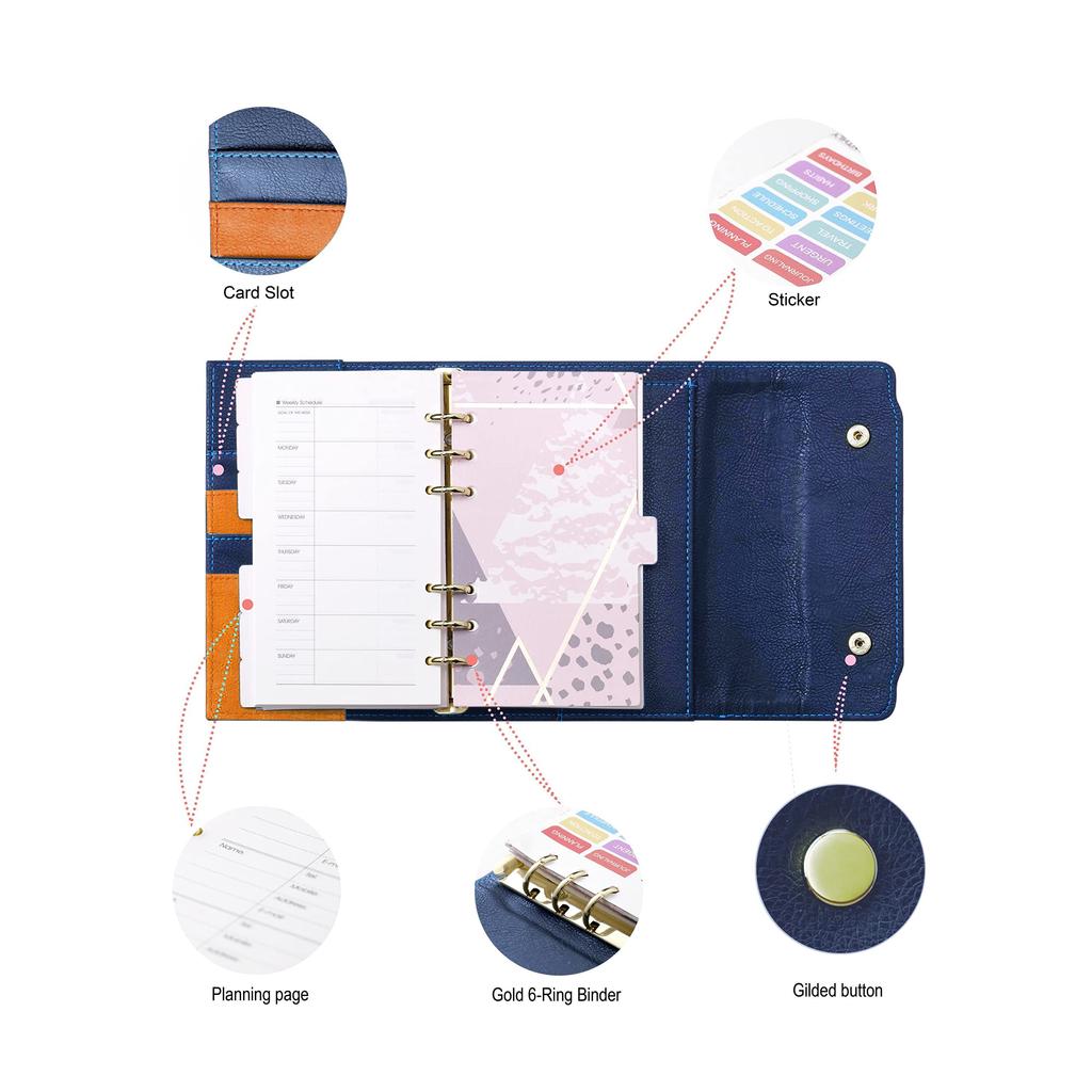Yiwusoer Travel Refillable System Customizable Stainless Steel Planner Organizer Tri-Fold Button-Type Diary, Notebook, Organizer, A5/A6 Loose-Leaf,