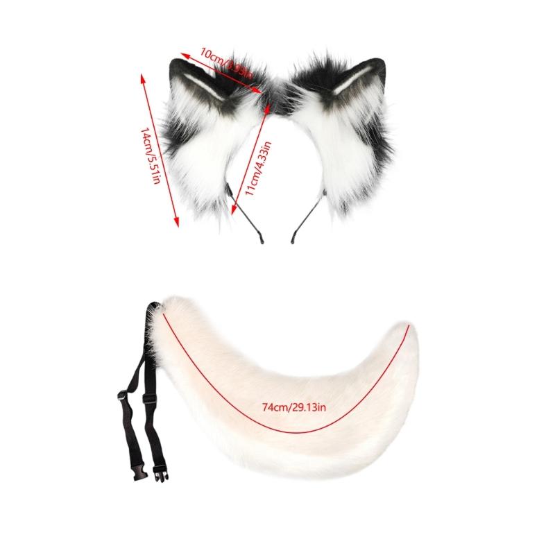 Foxes Wolf Ears Headband Faux Furs Tail Halloween Cosplay Party Costume Accessories Gumiho Costume for Women Men Gifts