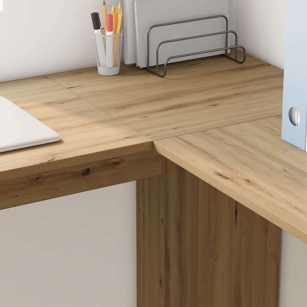 L Shaped Desk with Shelf Artisan Oak Finish 140 X 113.5 X 75 Cm