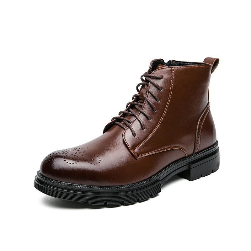 

Autumn and winter new high-top Brock carved leather shoes men s casual Martin boots thick-soled heightening short boots men 46