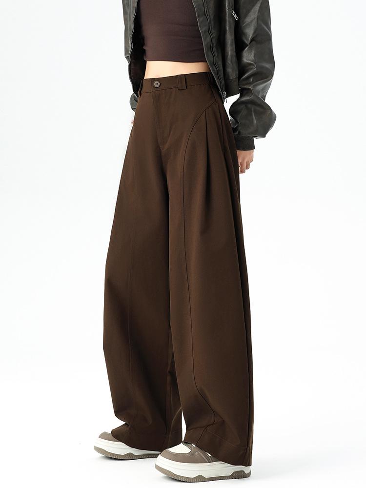 Women’s Khaki High Waist Wide Leg Knife-Pleat Pants - Korean Style, Spring 2026 Collection