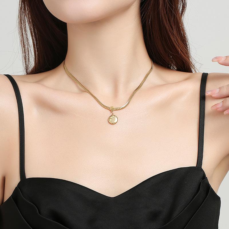 Titanium Steel Fashion Fu Zi Pendant Necklace Female