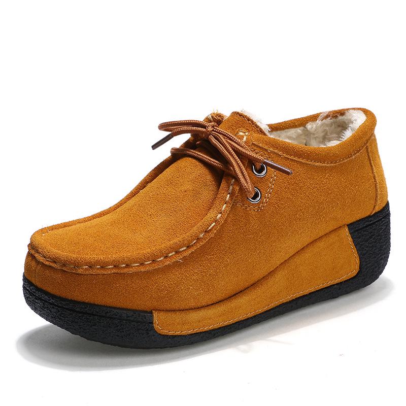 Fashion Cow Suede Platform Shoes Plush Warm Walking Shoes Women Winter Cotton Shoes Non-slip Mother Shoes
