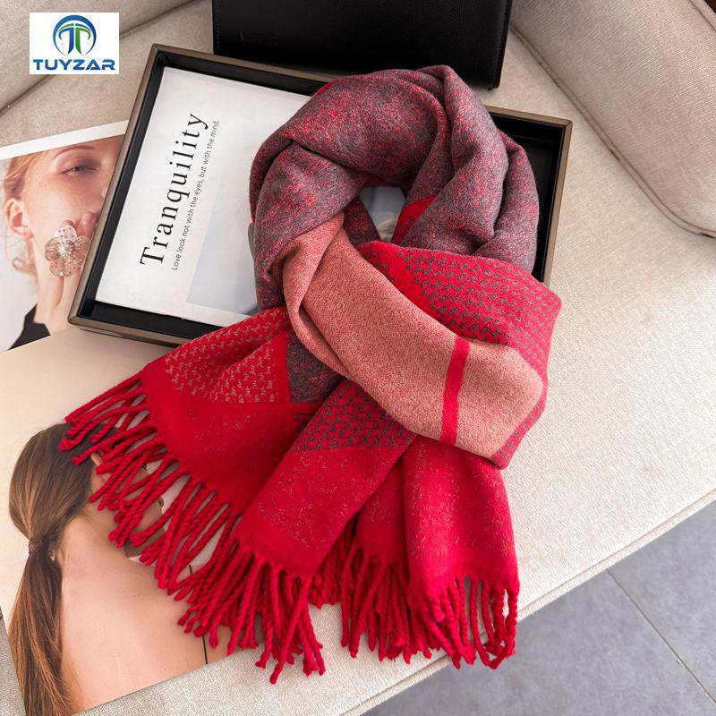 Dubbelzijdige damessjaal: Herfst/Winter Koreaanse Stijl, High-End Mode, Zachte Nekwarmer, Dikke Kwastensjaal