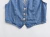 Women's European & American Short Denim Vest + Double Lapel Midi Skirt Set