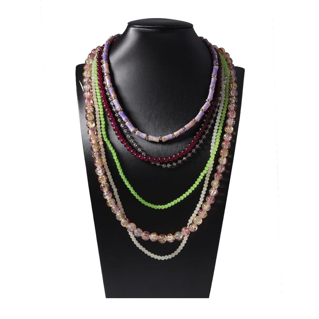 Foreign trade bohemian niche creative design sense glazed glass multi-layered overlapping exaggerated fresh women's necklace