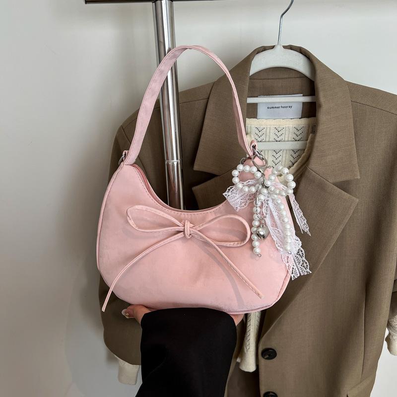 Niche Bow Hand Carry Crescent Moon Bag Women's 2025 New Fashion Simple Shoulder Armpit Bag Shoulder Messenger Bag