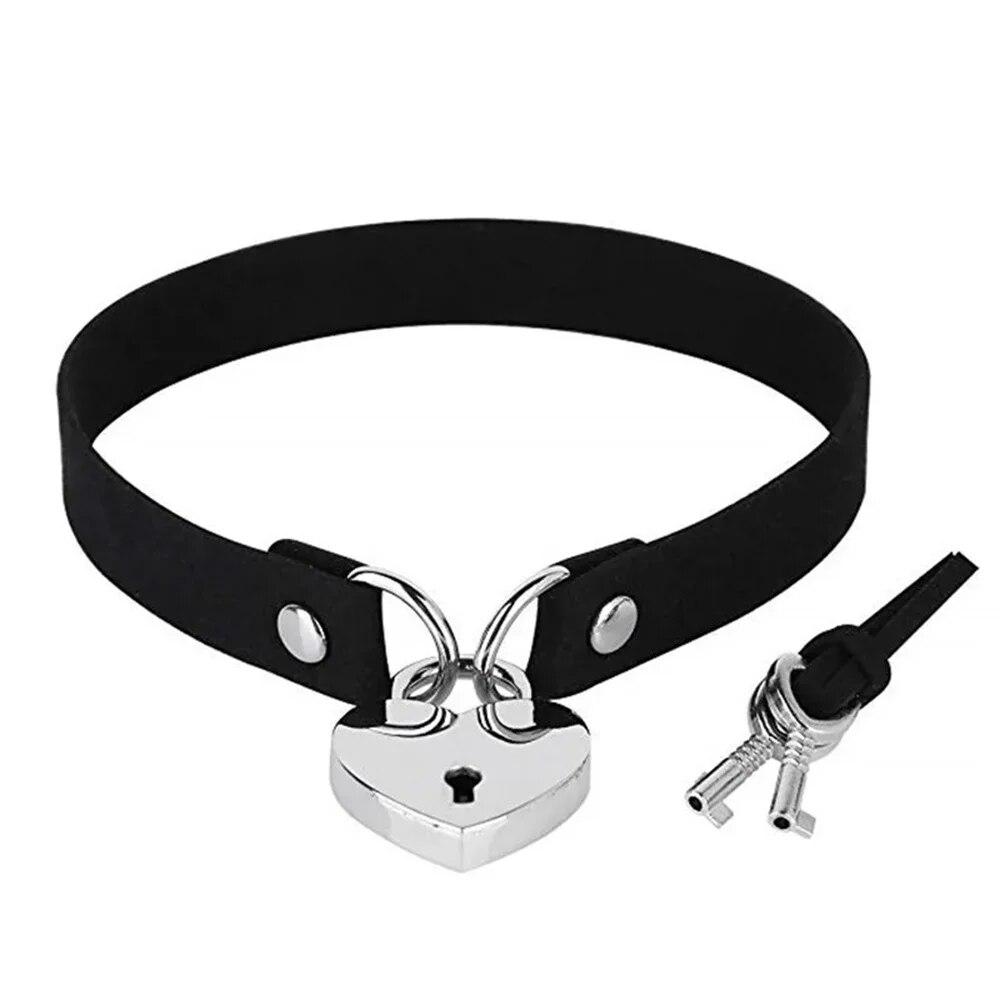 New Sexy Harajuku PU Leather Chain Heart Pendant Necklaces Women Men Punk Neck Gothic Black Pink Choker Necklace Cool Collar
