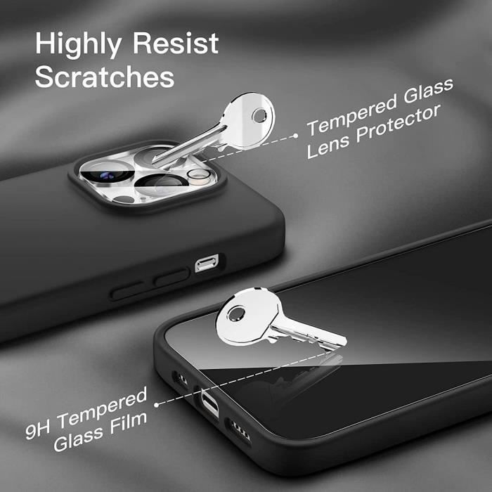 Coque de protection - BOOLING - pour iPhone 14 Pro - Silicone Noir - 2 Verres Trempés - Antidérapante