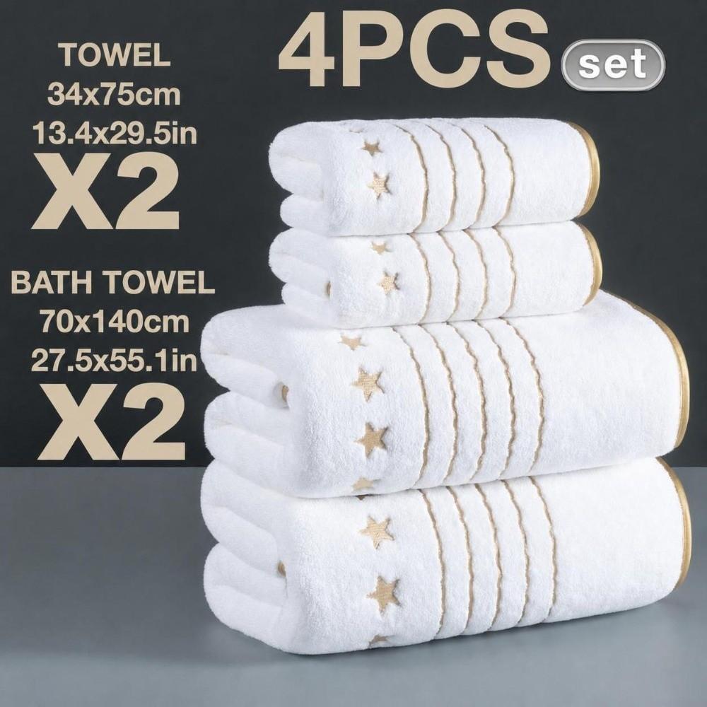 4pcs Absorbent Star Embroidered Towel Set Quick Dry Bath Linen Set Super Hand Towel Set Travel