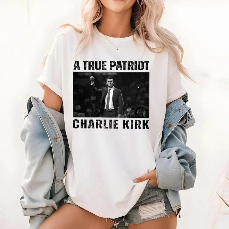 A True Patriot Charlie Kirk Shirt, Pray For Charlie Kirk Memorial Tee L