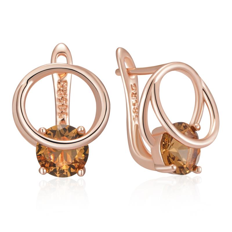 Shiny Brown Natural Zircon English Earrings For Women Luxury Rose Gold Color Party Accessories Daily Fine Jewelry