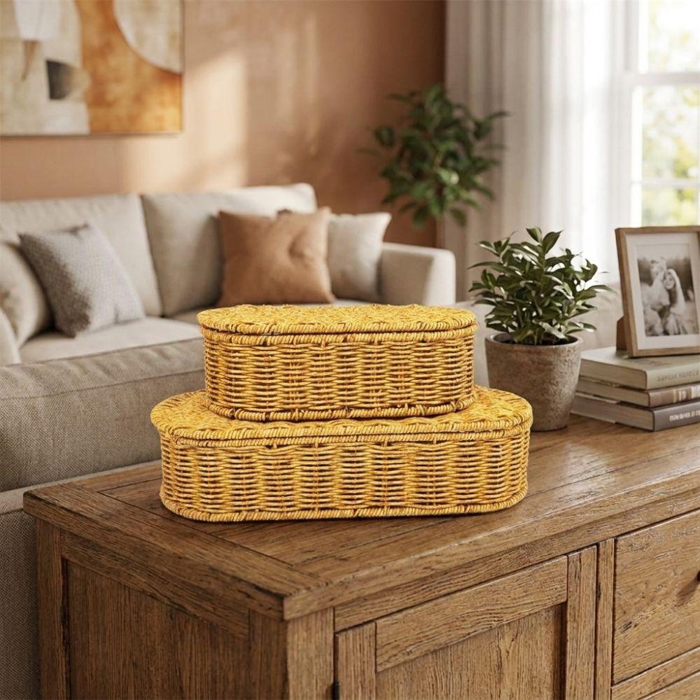 Large Capacity Oval Handwoven Basket Dust-proof Sundries Storage Box Woven Storage Box Home Use