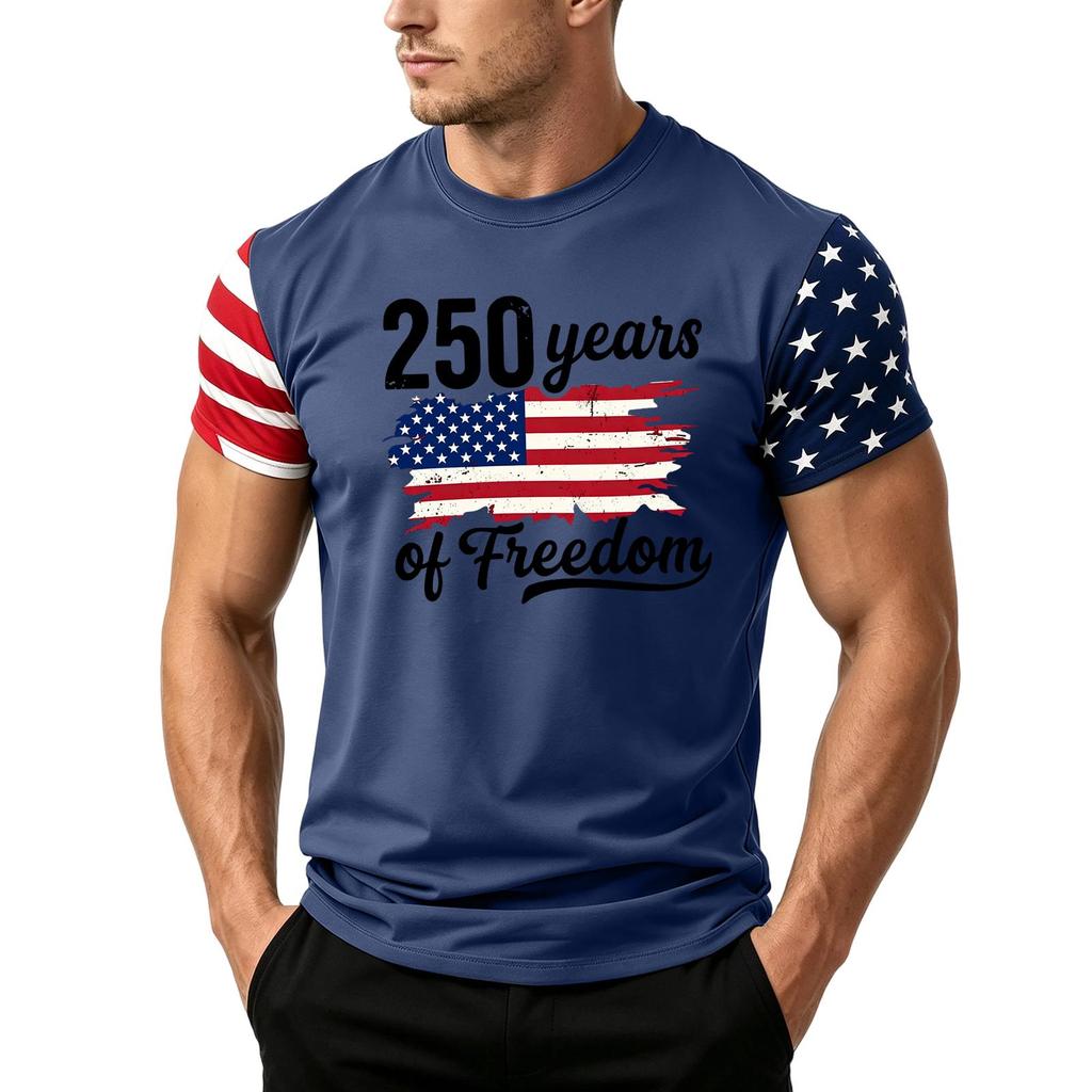 Men's Independence Day Flag Print Short Sleeve T-Shirt, Loose Casual Daily Summer Tops