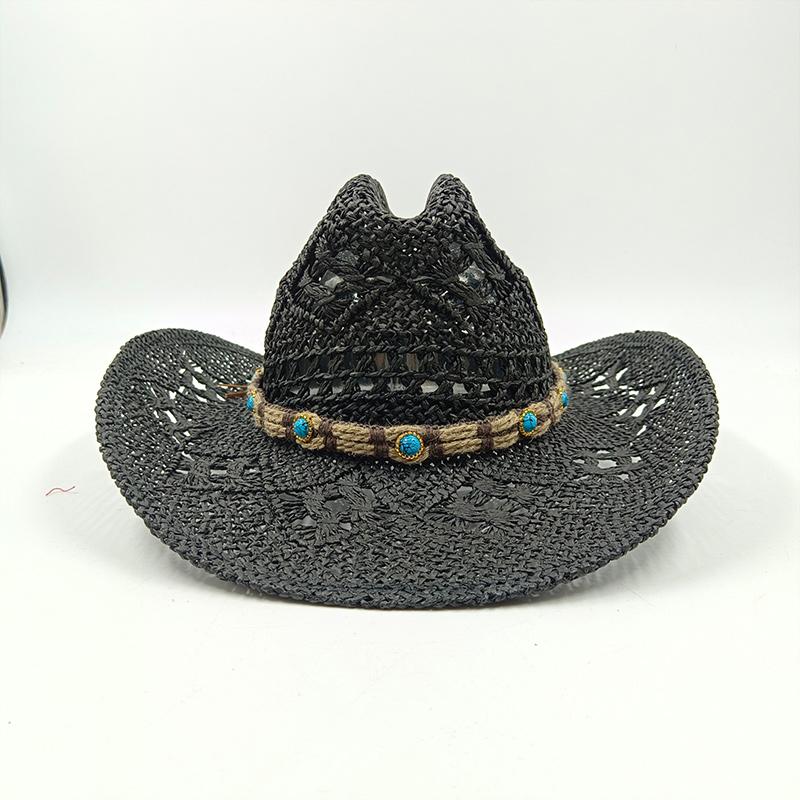 Hand-woven hollow denim straw hat men's and women's summer sunscreen hat western cowboy straw hat sombrero mujer sombrero hombre