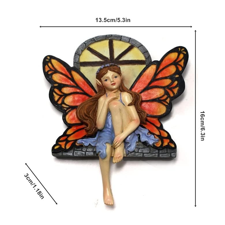 Outside the Window, the Fairy Statue Shines In the Darkness. Wall Art Sculpture, Outdoor Tree Face, Courtyard Decoration (red)