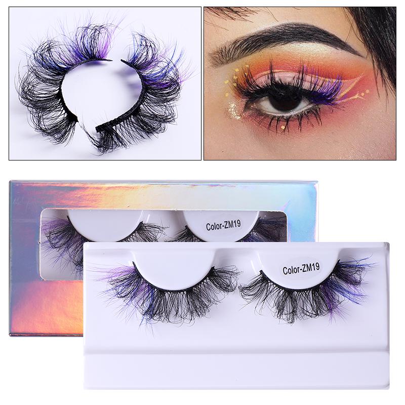 3D 6D Fluffy False Color Eyelashes Natural Full Strip Colored Makeup Cosplay Faux Mink Eyelashes