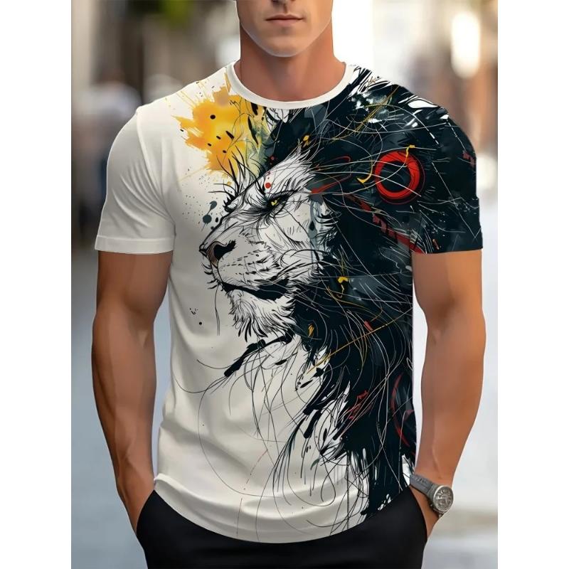 Fashion Men's Crew Neck Short Sleeve 3D Casual Color Printing Casual Short Sleeve Crew Neck T-Shirt
