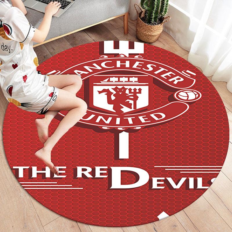 Manchester United F Round Area Rug,Carpet Rug for Living Room Bedroom Sofa Playroom Decor,Non-slip Floor Mat