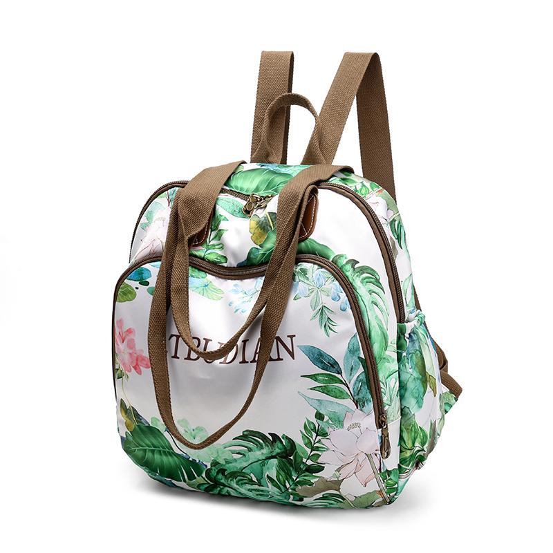 Women's Tropical Floral Nylon Backpack - Lightweight Multi-way Shoulder Bag for Travel & Daily Use